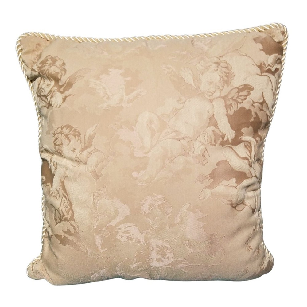 Vintage Newport Champagne Gold Cherubs Angels Decorative Damask Throw Pillow